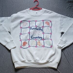 Vintage Purrfectly Country 90s Fruit of the Loom White Crewneck Sweatshirt Sz M